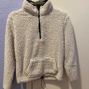 White fur half zip hoodie